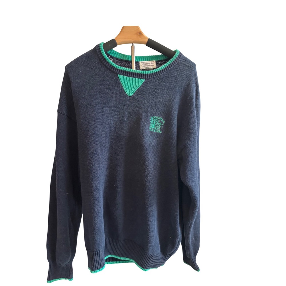 Vintage Oldsmobile Scramble‎ LaMode Mens Large Navy Blue Cotton Golf Sweater L